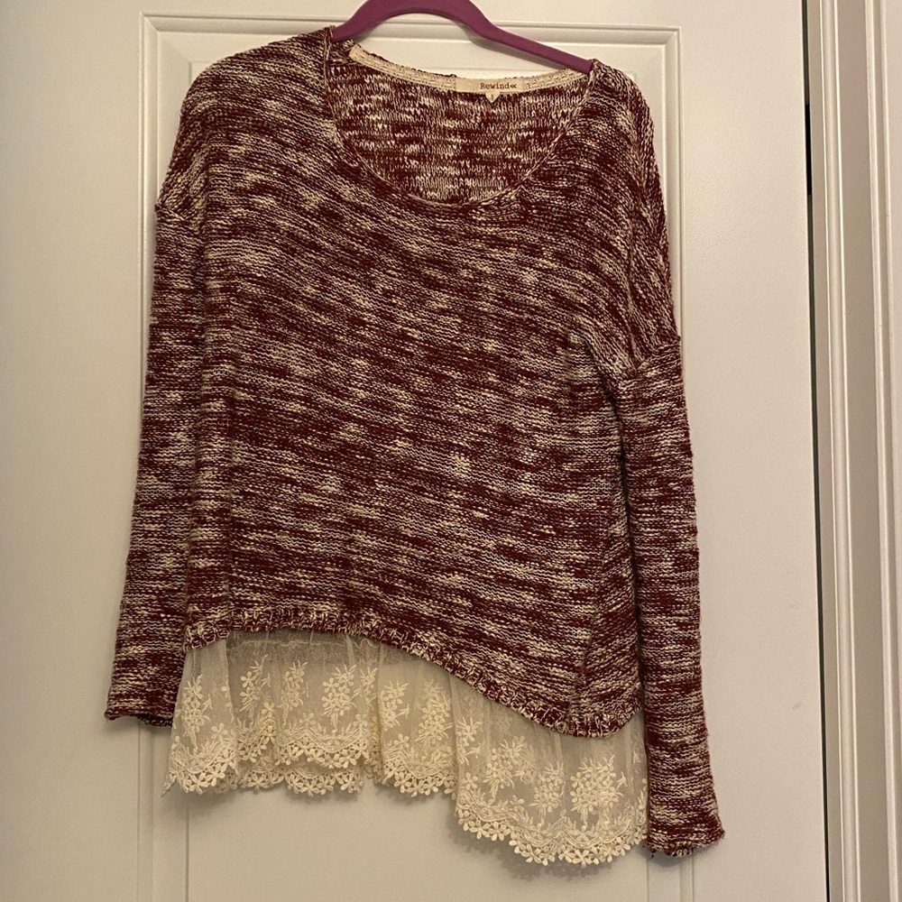 Maroon Sweater with Lace Bottom